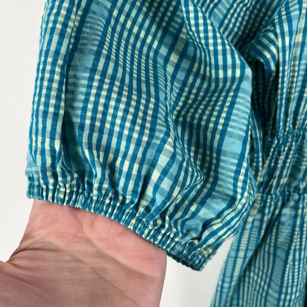 Rails Brenda Check Plaid Cotton Blend Minidress Augusta Size M NWOT Teal Blue